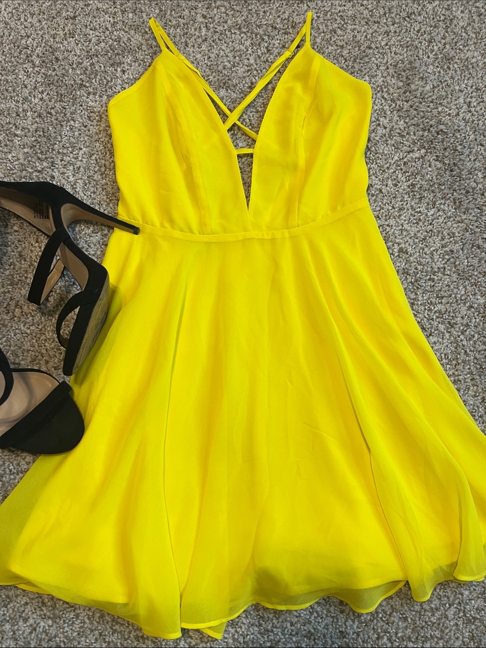 bebe Bright Yellow Crisscross Strap Mini Dress